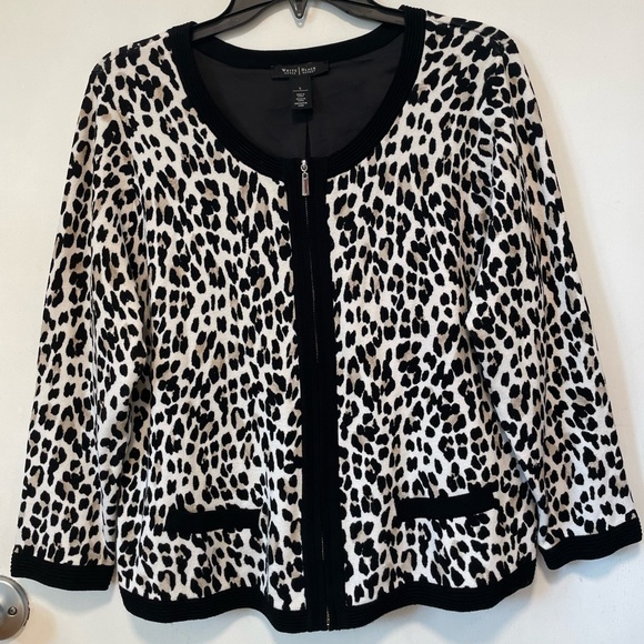 White House Black Market Sweaters - White House Black Market Cardigan, Leopard Print, Zip up, 3Quarter Sleeve-Size L